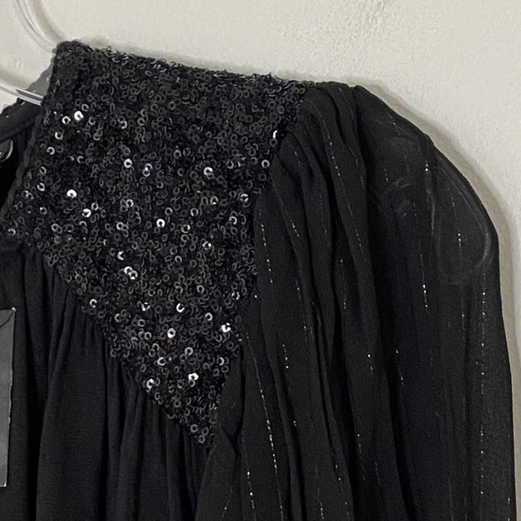 Anthropologie Bl-nk Top Sequin Embellished Blouse M NWT Black Shimmering - Picture 6 of 7